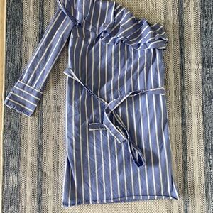 Blue and White Striped One-Shoulder Dress